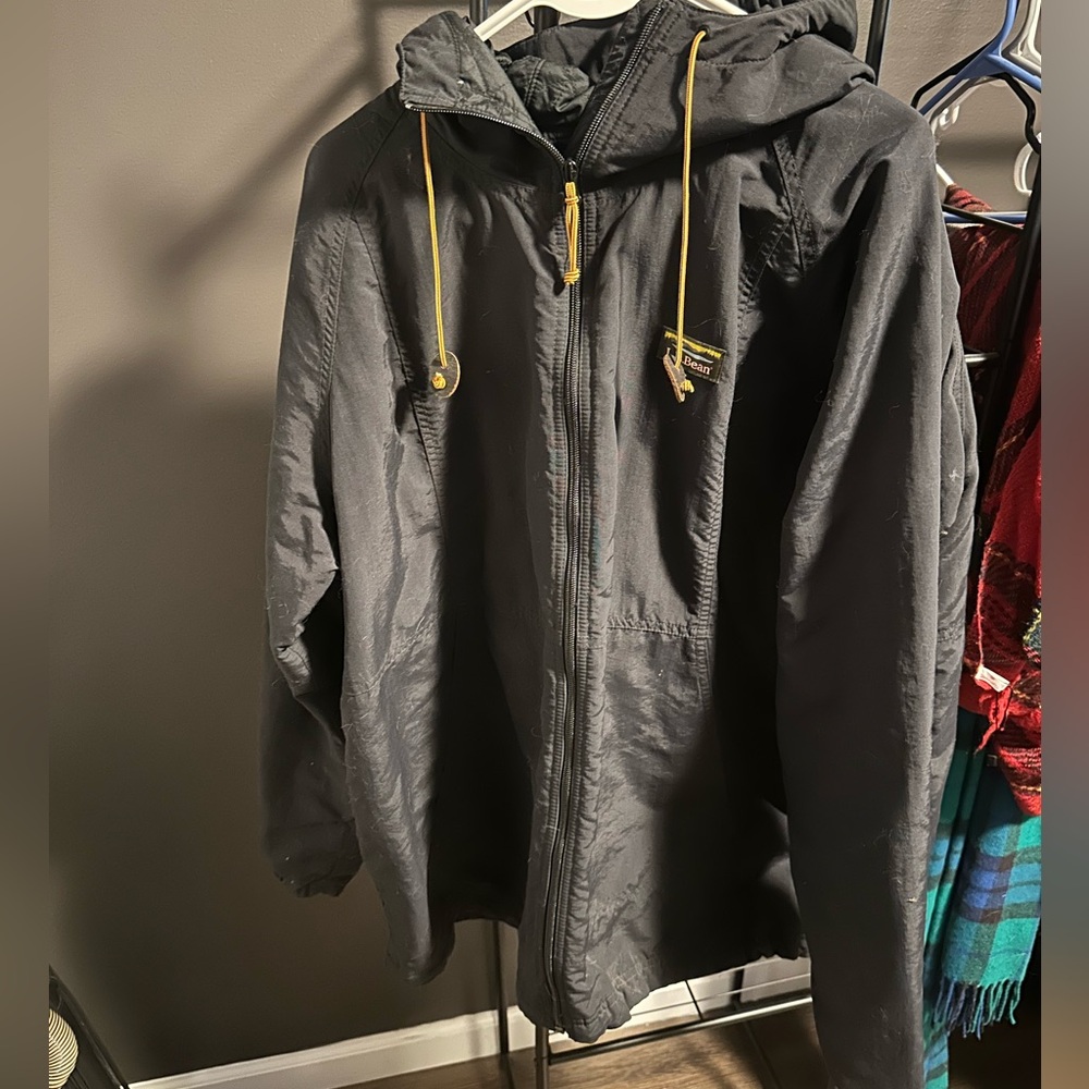 Plus size L.L. Bean Black Windbreaker with Yellow Details